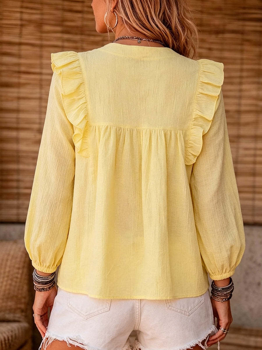 New Arrivals🔥 Women's Cotton And Linen Top With Ruffle Trim