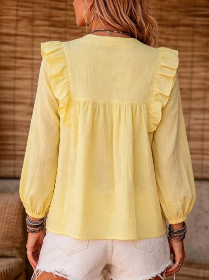New Arrivals🔥 Women's Cotton And Linen Top With Ruffle Trim