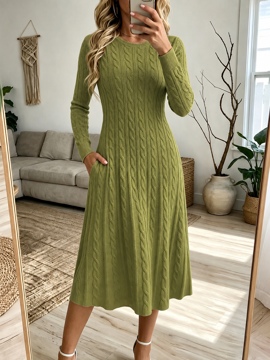 CLEARANCE SALE🔥 Cozy Long-sleeve Cable-knit Maxi Dress