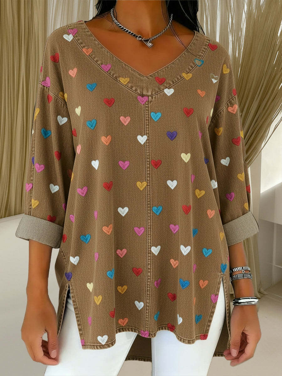 CLEARANCE SALE🔥 Women's Heart Casual Washed Denim Cotton Top