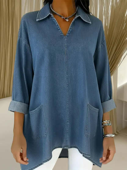 CLEARANCE SALE🔥 Women's Casual Loose-fitting Denim Pocket Cotton Shirt