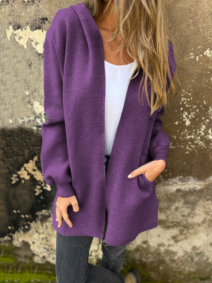 Round Neck Zipper Long Sleeve Casual Jacket