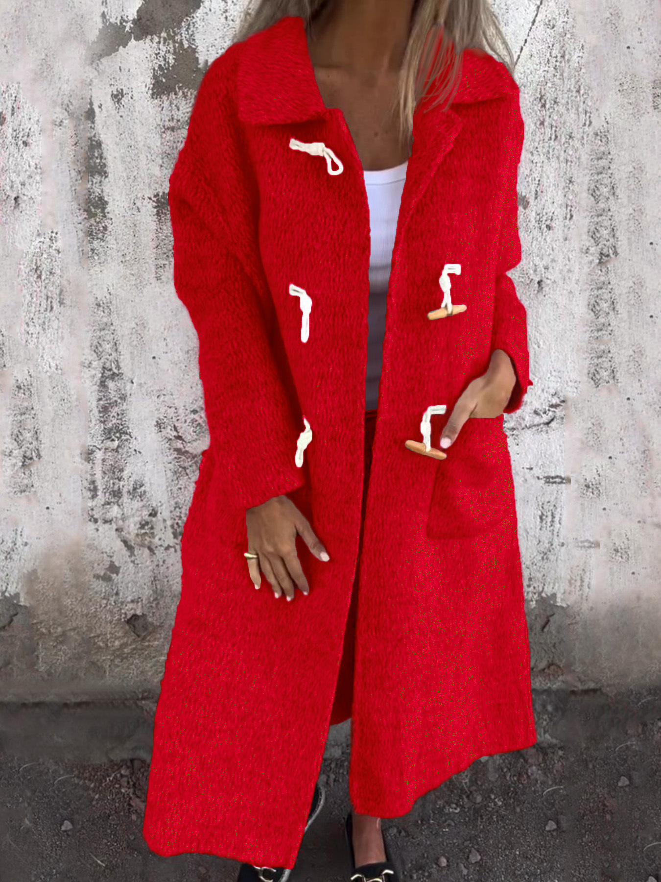 Women's Woolen Horn Button Long-sleeved Coat