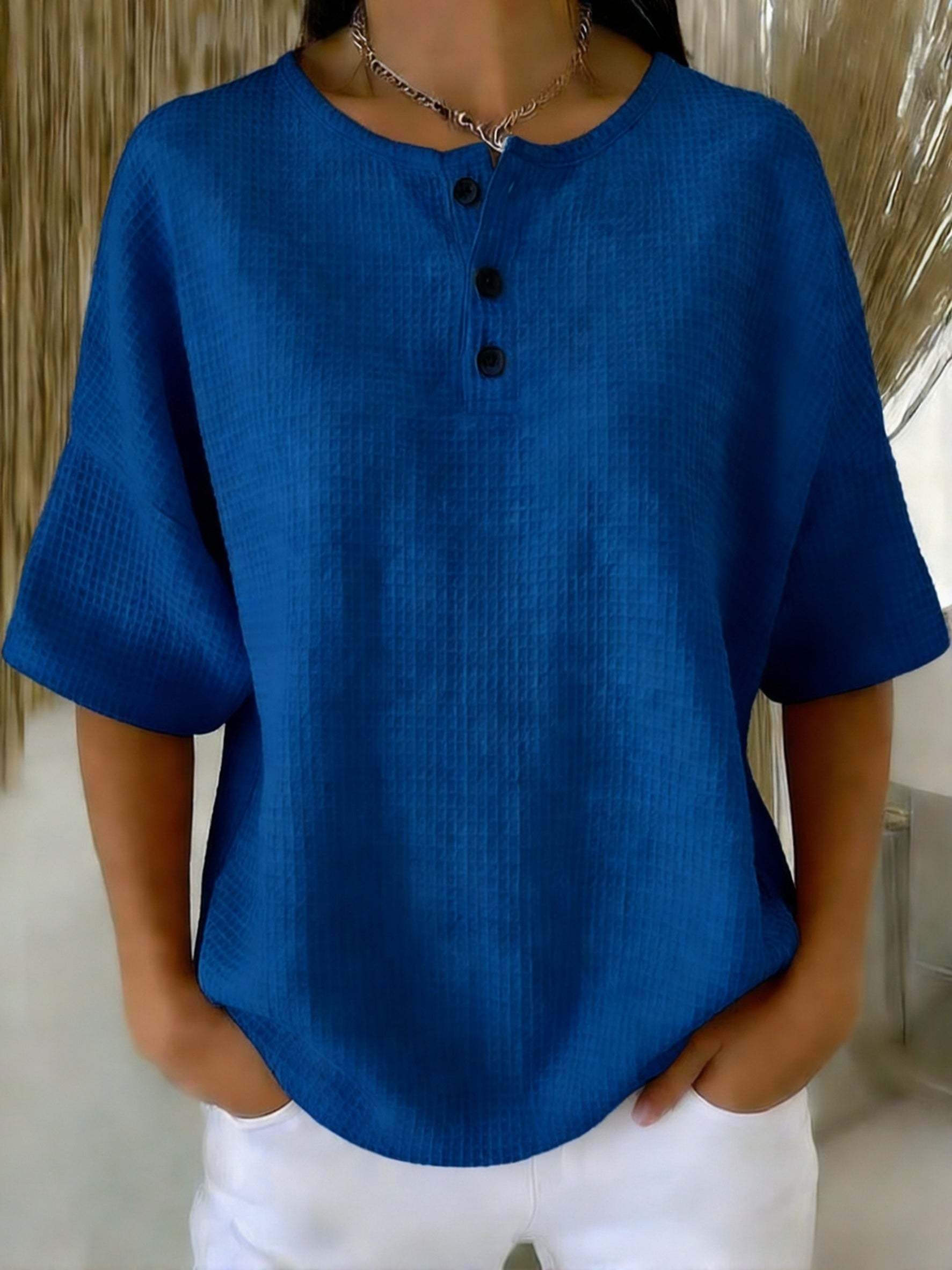 CLEARANCE SALE🔥 Casual Waffle Henry Collar Sweatshirt