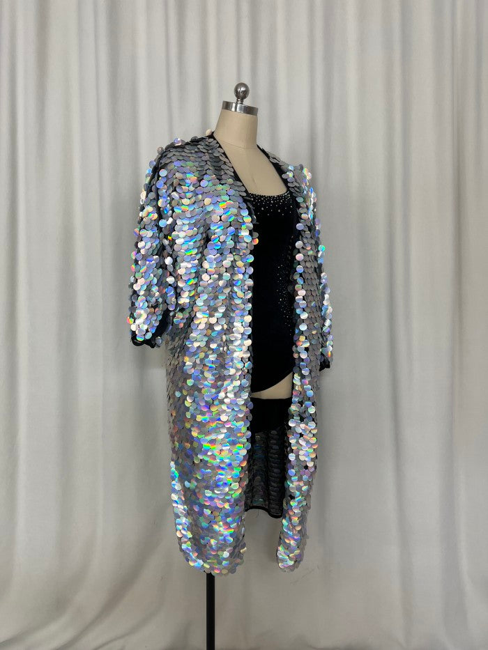 Long kimono coat stage performance costumes and black velvet dress