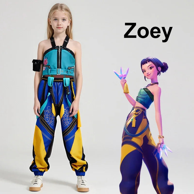 Anime Kids Girl Roleplay Cosplay Costumes Zoey Full Costume Set for K-pop Halloween Carnival Party Suits Clothes Outfit
