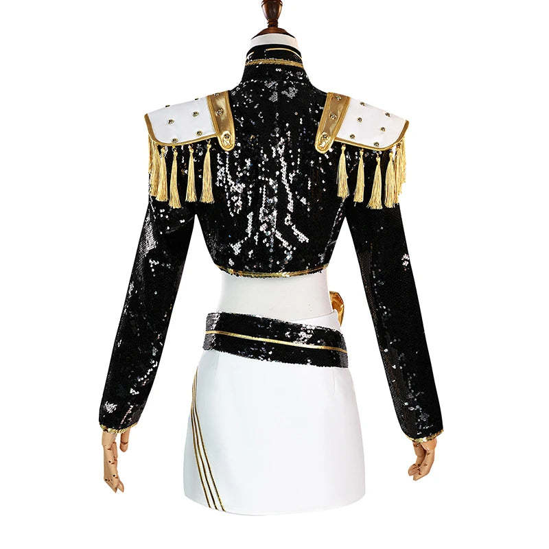 Adult Cosplay Costume Women Black Golden Cool Suit Halloween Party Role Playing Outfit Wig