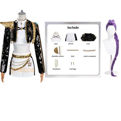 Adult Cosplay Costume Women Black Golden Cool Suit Halloween Party Role Playing Outfit Wig