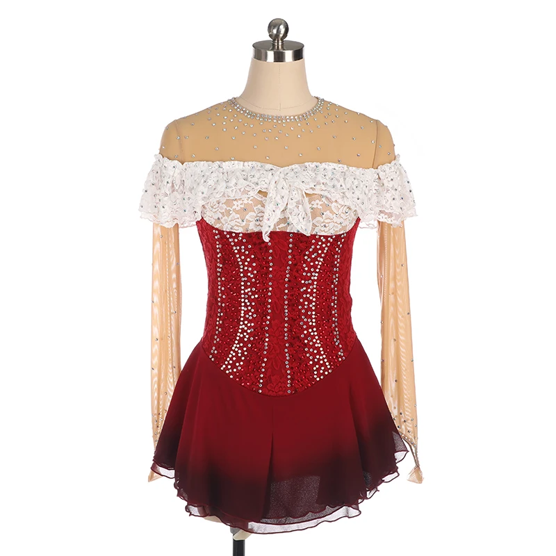 Women's Figure Skating And Rhythmic Gymnastics Competition Dress Lace Rhinestone Custom Size