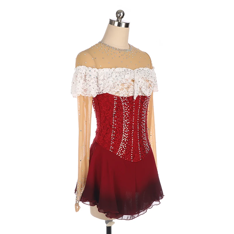 Women's Figure Skating And Rhythmic Gymnastics Competition Dress Lace Rhinestone Custom Size