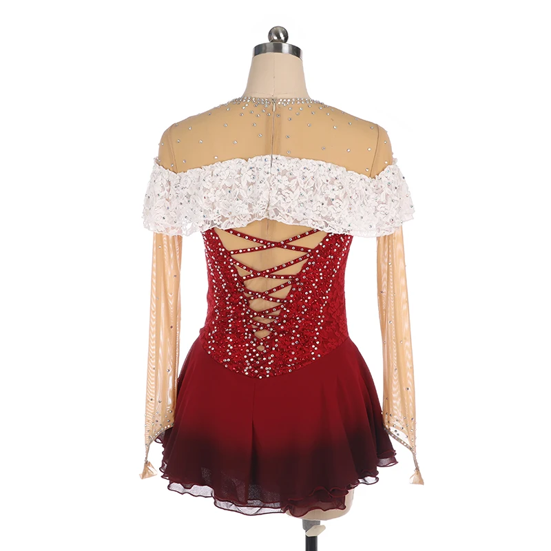 Women's Figure Skating And Rhythmic Gymnastics Competition Dress Lace Rhinestone Custom Size