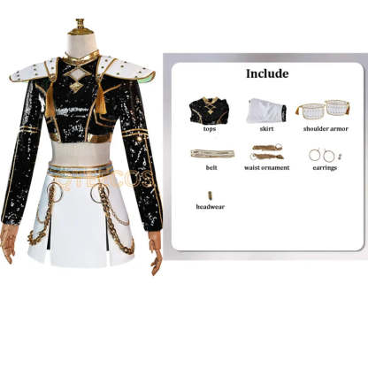 Adult Cosplay Costume Women Black Golden Cool Suit Halloween Party Role Playing Outfit Wig