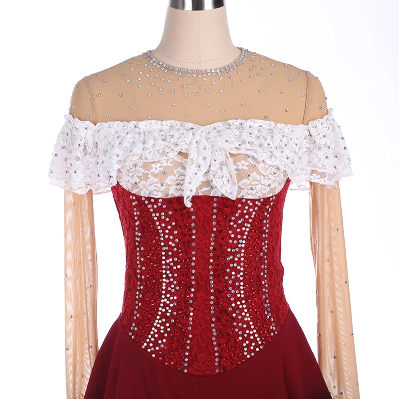 Women's Figure Skating And Rhythmic Gymnastics Competition Dress Lace Rhinestone Custom Size