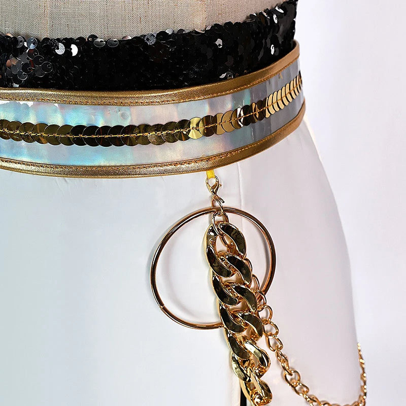 Adult Cosplay Costume Women Black Golden Cool Suit Halloween Party Role Playing Outfit Wig