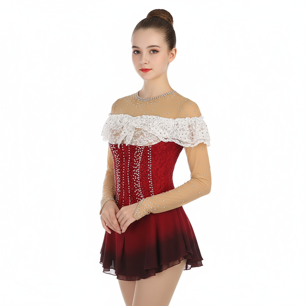 Women's Figure Skating And Rhythmic Gymnastics Competition Dress Lace Rhinestone Custom Size