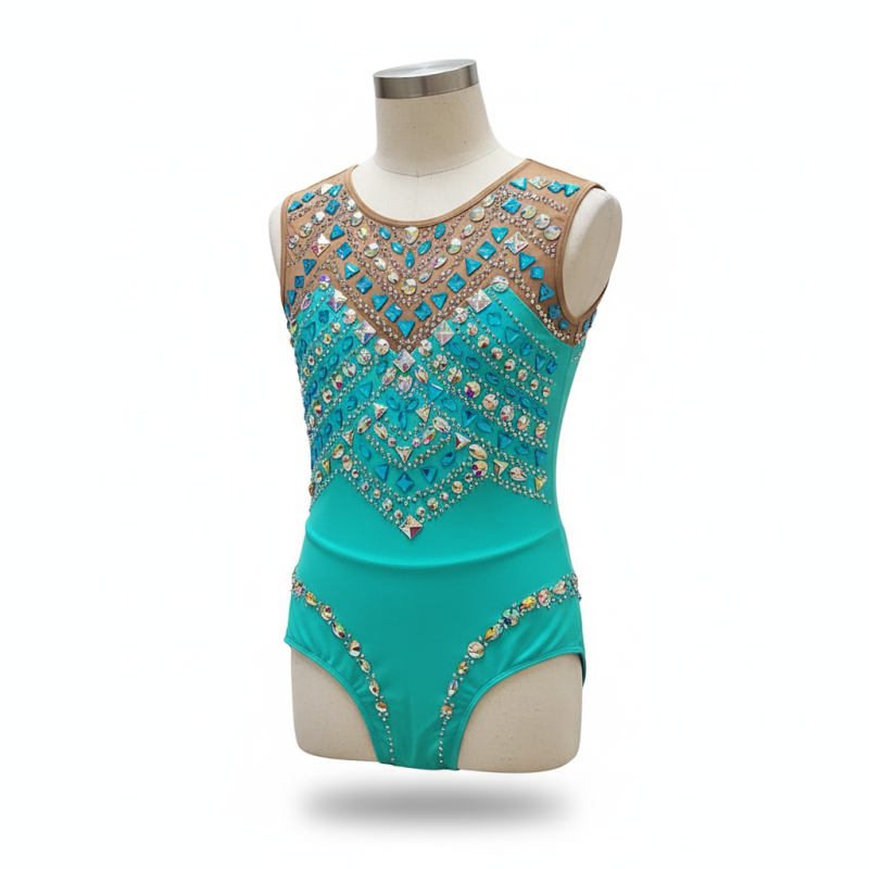 Aqua leotard covered in crystals
