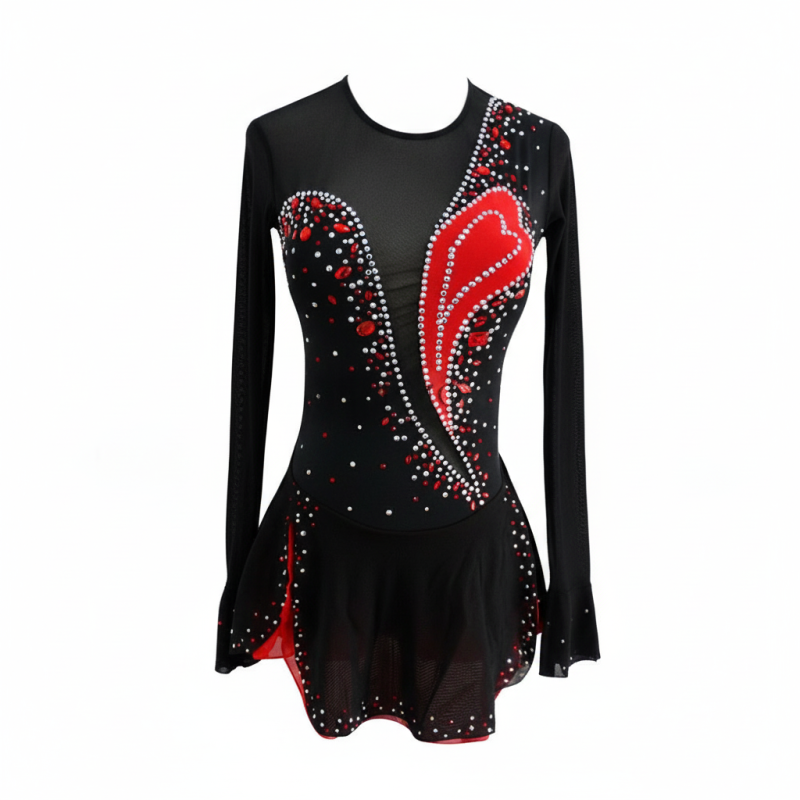 Black and red long-sleeve skating dress