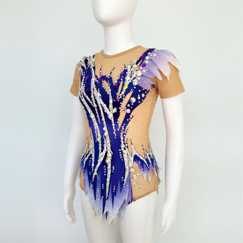 Blue ombre rhythmic gymnastics leotard with rhinestones