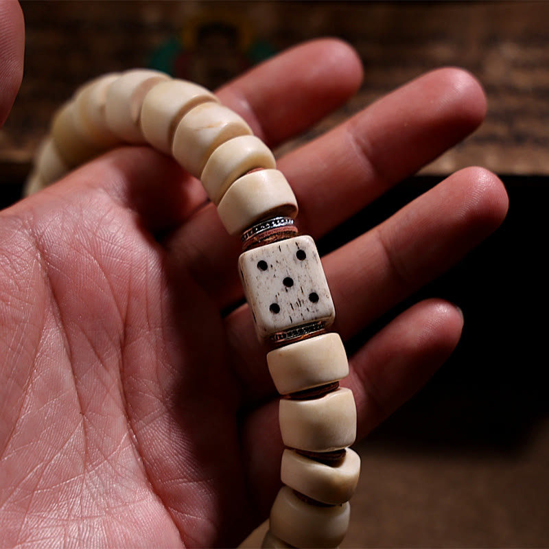 Tibetan Natural Yak Bone The Lord Of The Corpse Forest Dice Chinese Zodiac Nine Palaces Eight Diagrams Strength Wrist Mala