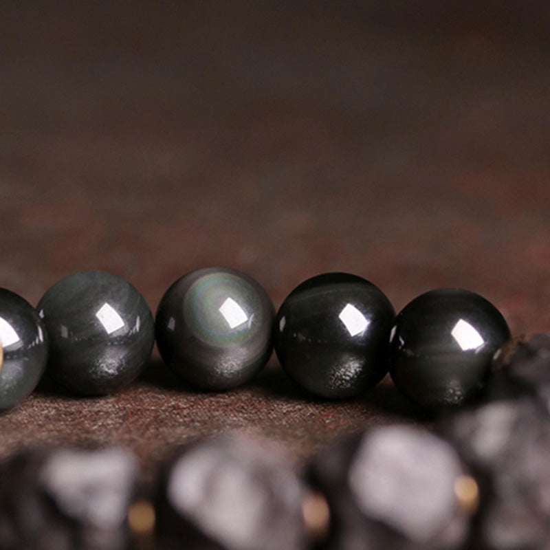 Black Obsidian Ebony Wood Copper Strength Couple Bracelet