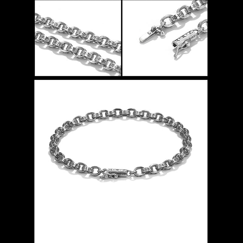 925 Sterling Silver Om Mani Padme Hum Carved Design Creativity Metal Bracelet