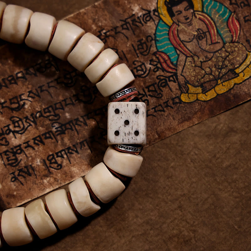 Tibetan Natural Yak Bone The Lord Of The Corpse Forest Dice Chinese Zodiac Nine Palaces Eight Diagrams Strength Wrist Mala