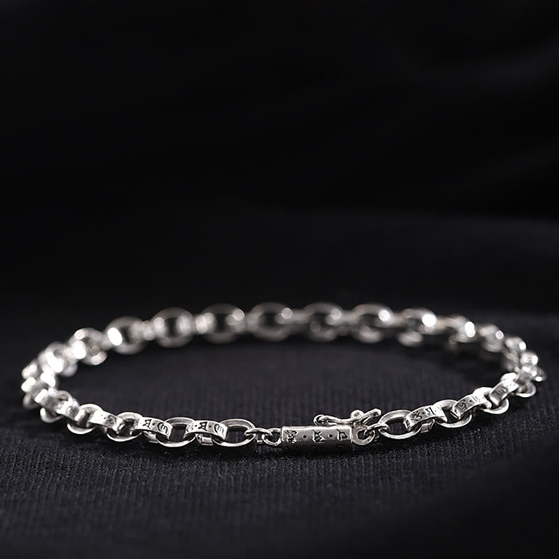 925 Sterling Silver Om Mani Padme Hum Carved Design Creativity Metal Bracelet