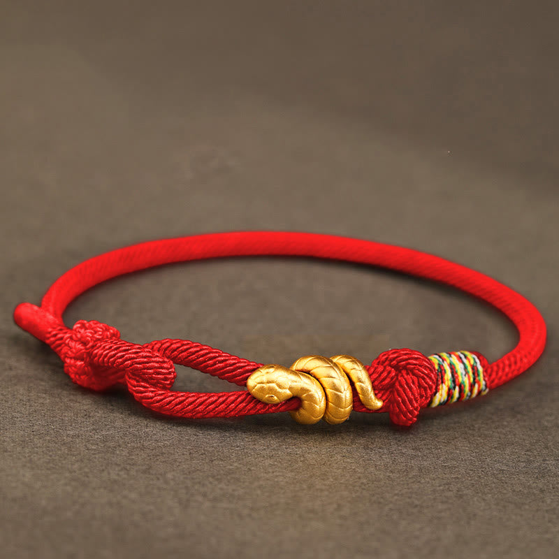 999 Gold Year of the Snake Design Handmade Luck Protection Rope Braided Bracelet