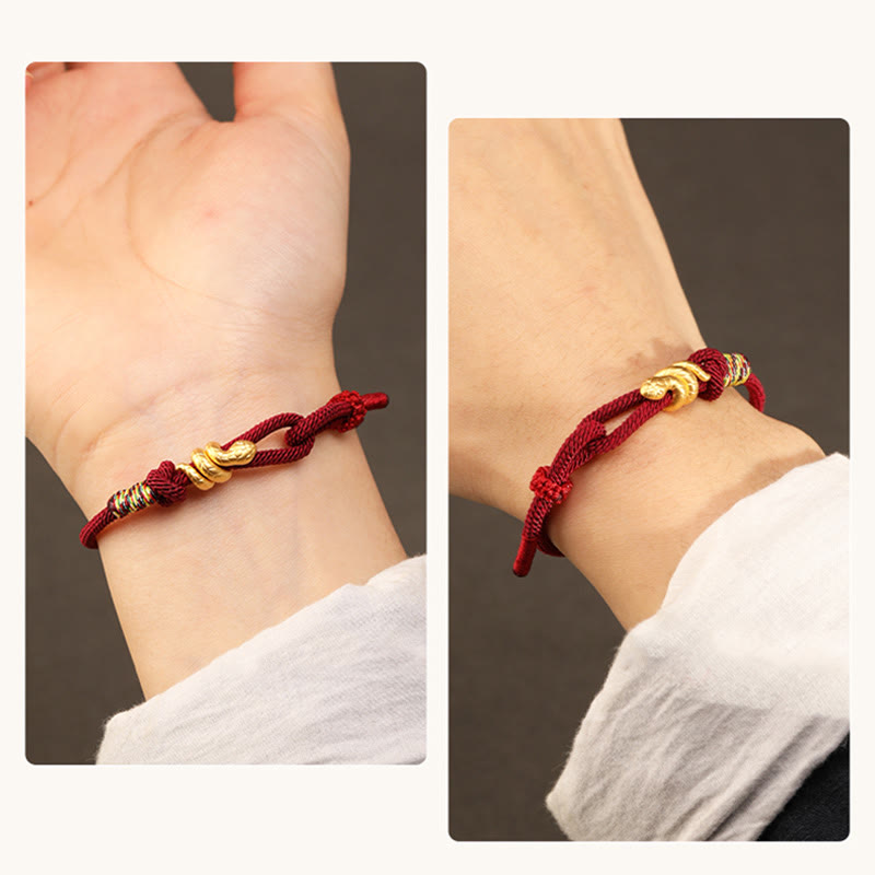 999 Gold Year of the Snake Design Handmade Luck Protection Rope Braided Bracelet