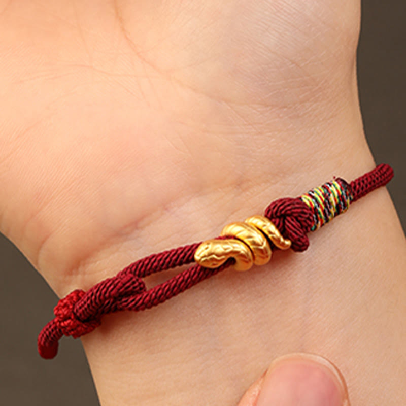 999 Gold Year of the Snake Design Handmade Luck Protection Rope Braided Bracelet