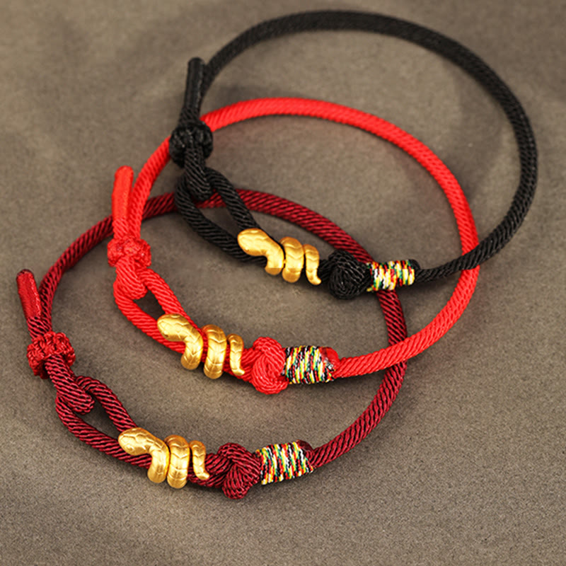 999 Gold Year of the Snake Design Handmade Luck Protection Rope Braided Bracelet