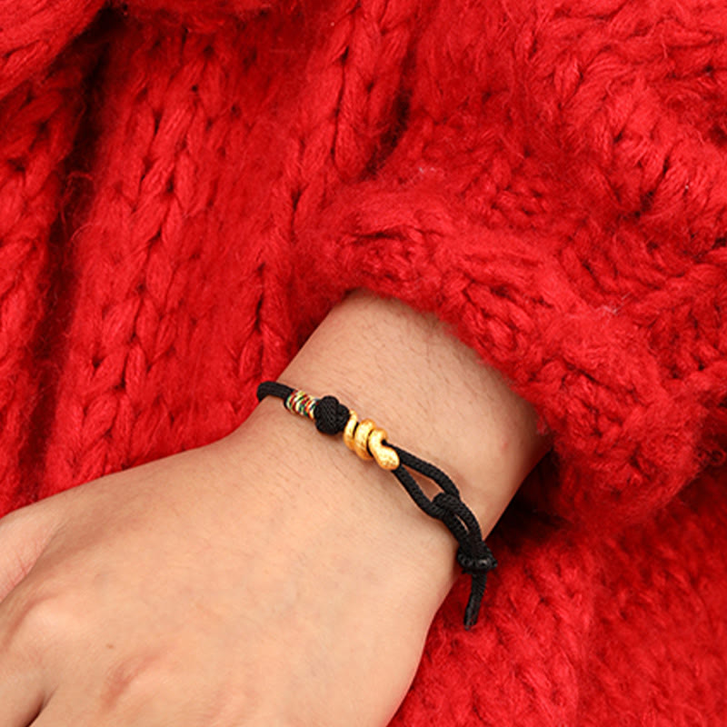 999 Gold Year of the Snake Design Handmade Luck Protection Rope Braided Bracelet
