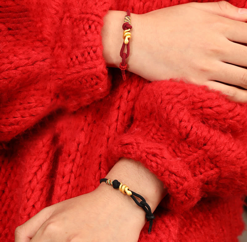 999 Gold Year of the Snake Design Handmade Luck Protection Rope Braided Bracelet