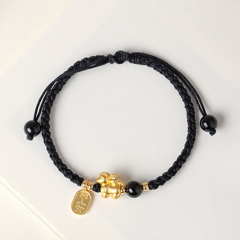 999 Sterling Silver Year Of The Horse Peaceful And Rich Success String Bracelet