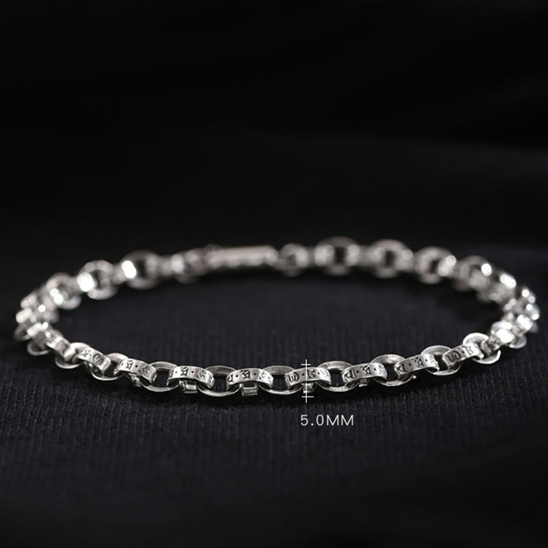 925 Sterling Silver Om Mani Padme Hum Carved Design Creativity Metal Bracelet