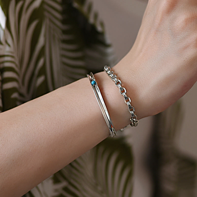 925 Sterling Silver Om Mani Padme Hum Carved Design Creativity Metal Bracelet