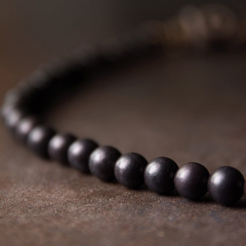 Ebony Wood Dzi Bead Copper Protection Couple Bracelet