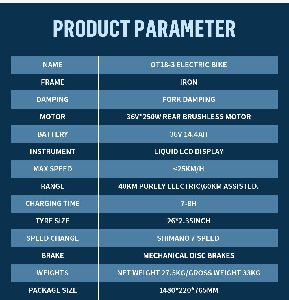 OneSport OT18-3 step-through ebike product parameter