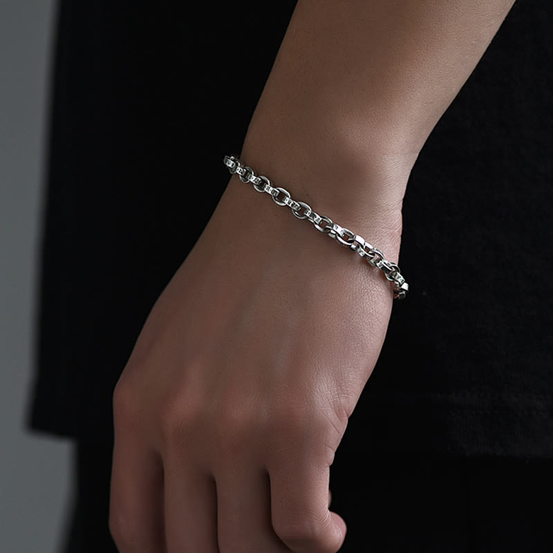 925 Sterling Silver Om Mani Padme Hum Carved Design Creativity Metal Bracelet