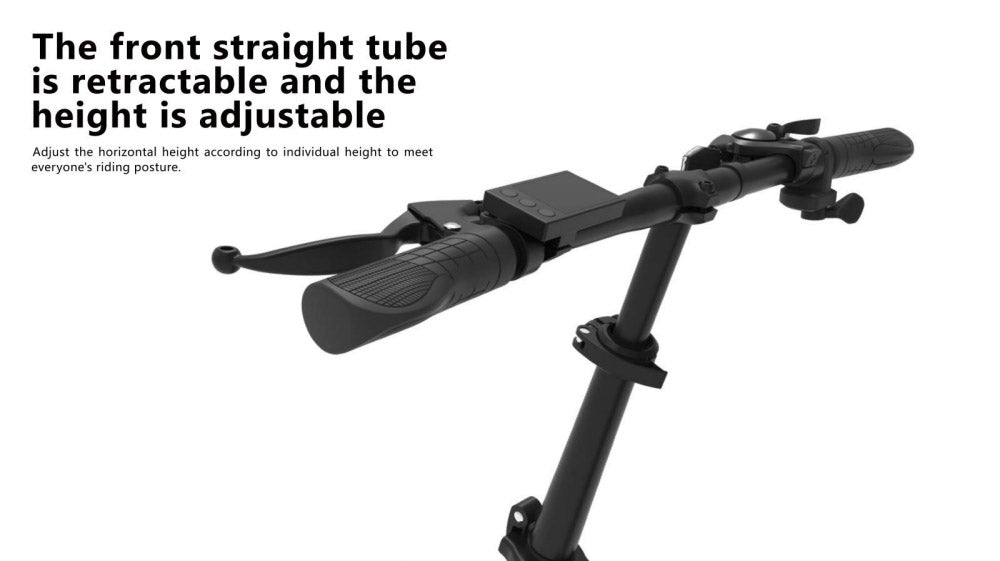 The front straight tube of INVANTI TIDE2 unisex step-through folding cargo ebike in Khaki and black is retractable and the height is adjustable