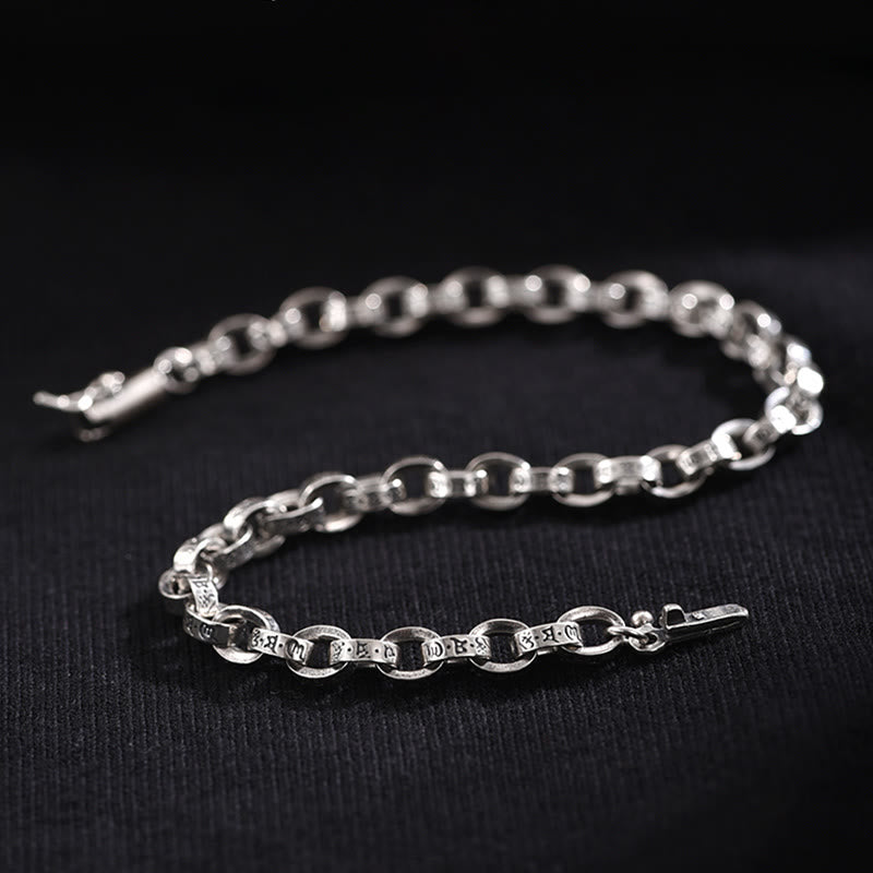 925 Sterling Silver Om Mani Padme Hum Carved Design Creativity Metal Bracelet