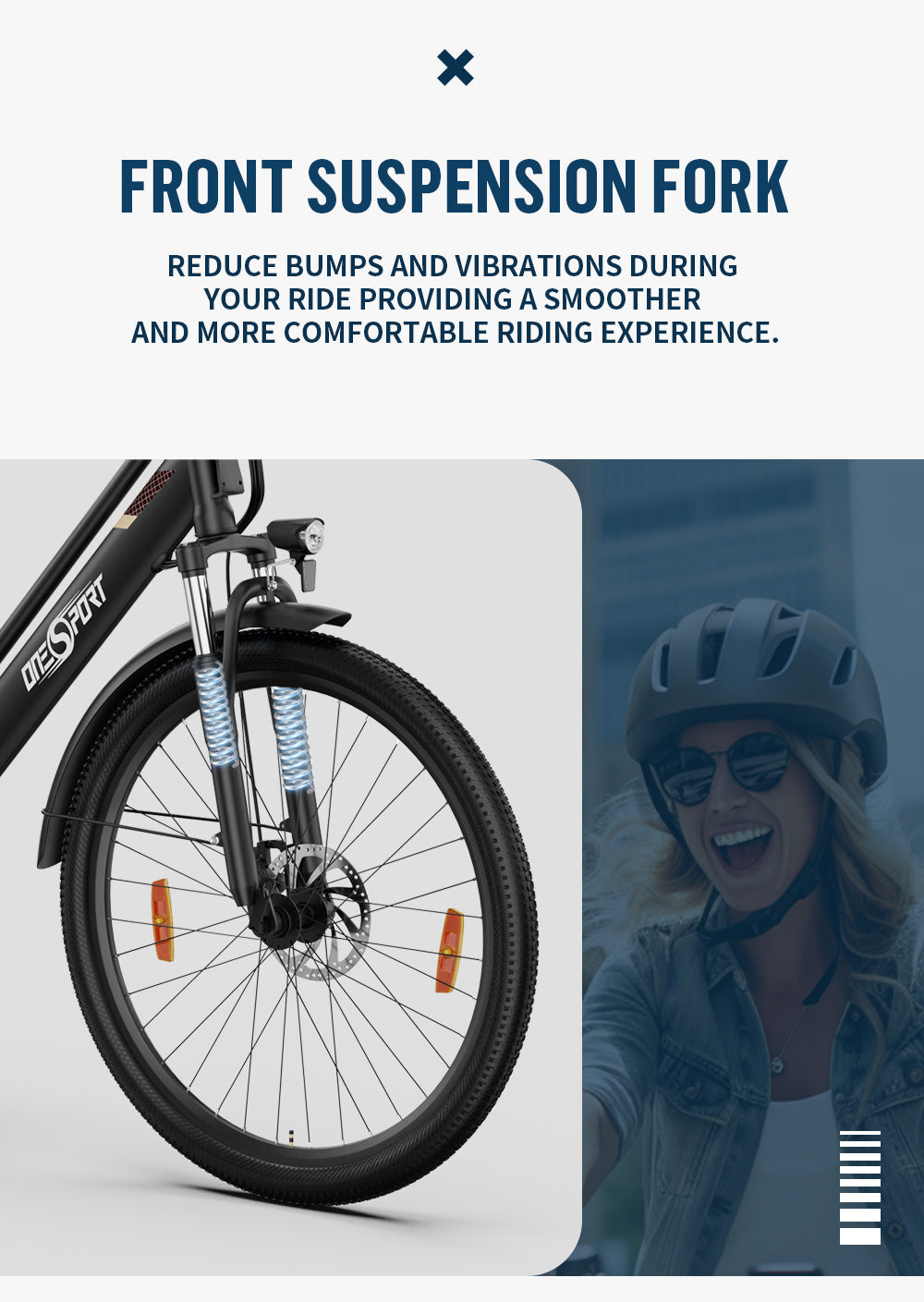 OneSport OT18-3 step-through ebike shock-absorbing front fork