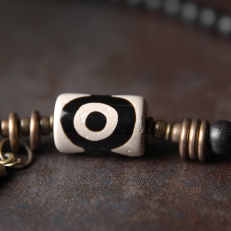 Ebony Wood Dzi Bead Copper Protection Couple Bracelet