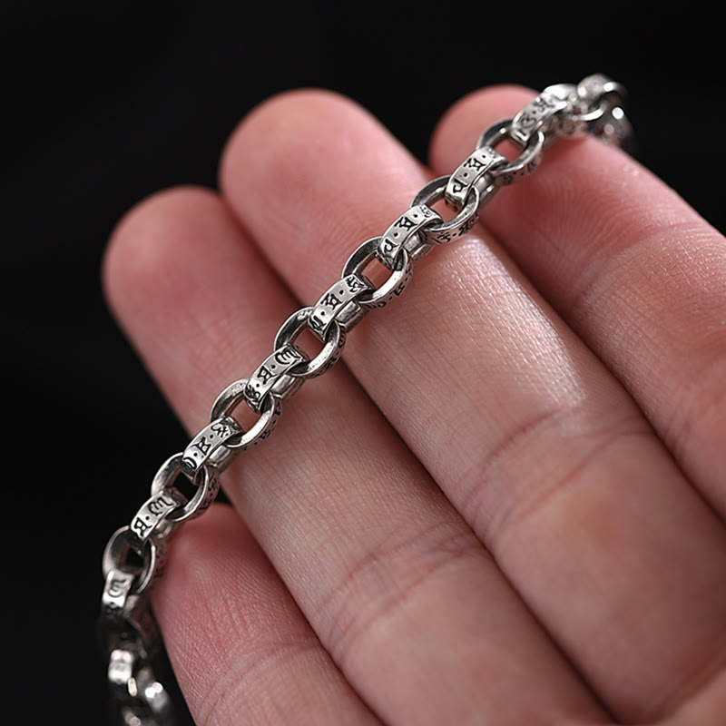 925 Sterling Silver Om Mani Padme Hum Carved Design Creativity Metal Bracelet