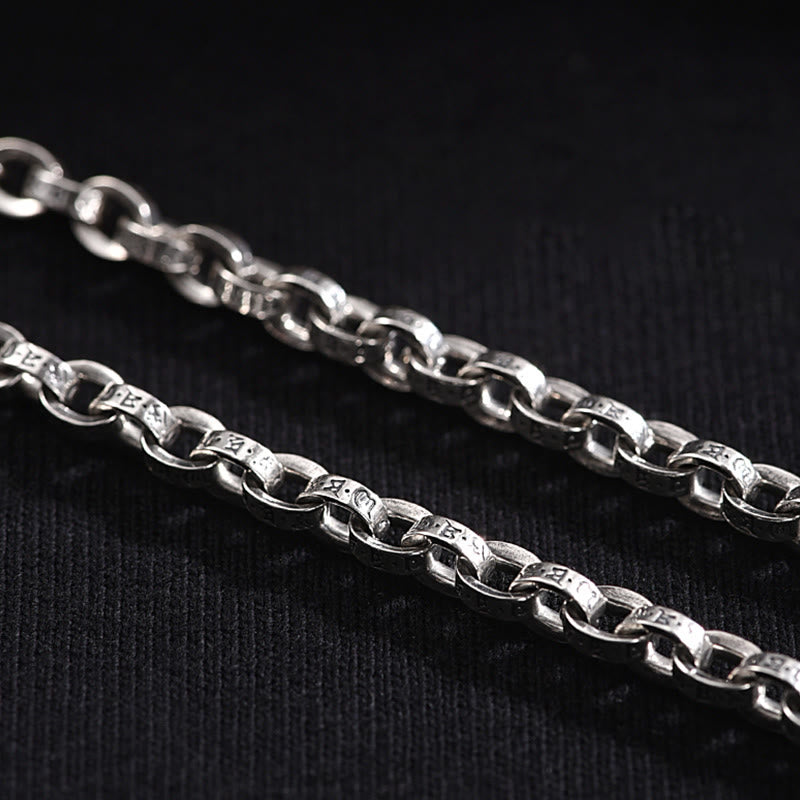 925 Sterling Silver Om Mani Padme Hum Carved Design Creativity Metal Bracelet