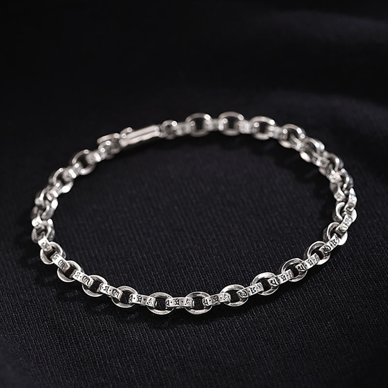 925 Sterling Silver Om Mani Padme Hum Carved Design Creativity Metal Bracelet