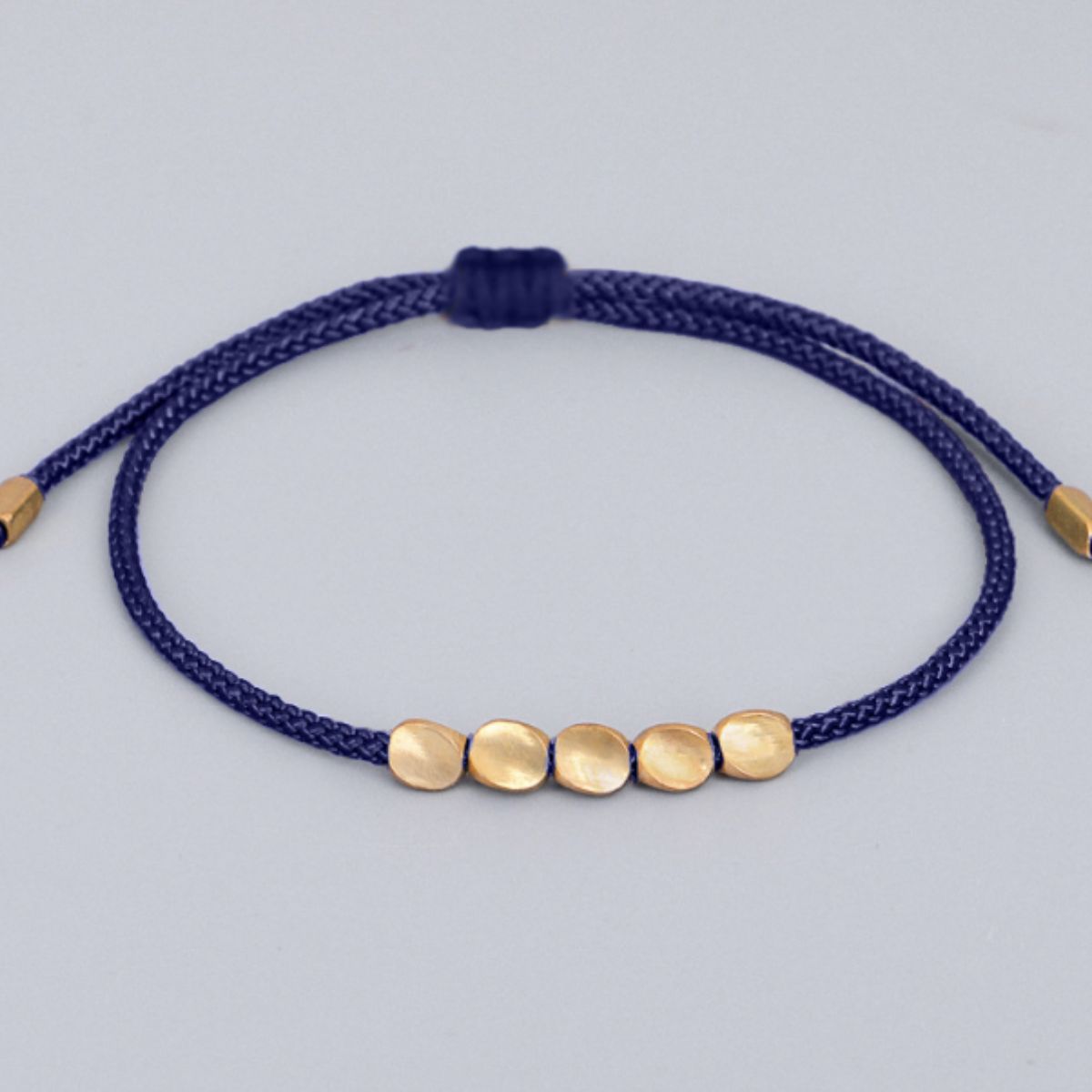 Five Lucky Beads Copper Bracelet - Blue & Red String