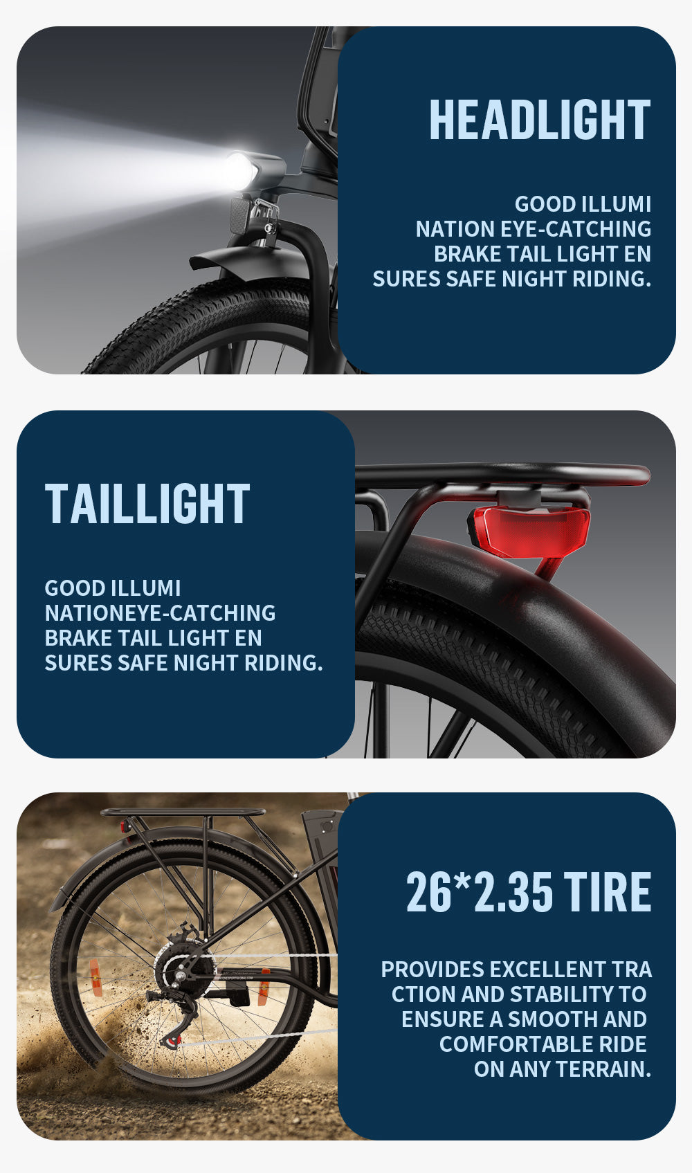 OneSport OT18-3 step-through ebike headlight and taillight good lighting