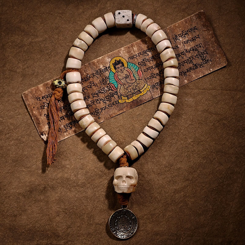 Tibetan Natural Yak Bone The Lord Of The Corpse Forest Dice Chinese Zodiac Nine Palaces Eight Diagrams Strength Wrist Mala