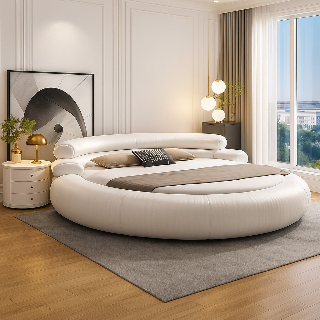 Italian Style Minimalist Circle Leather Dream Master Bed